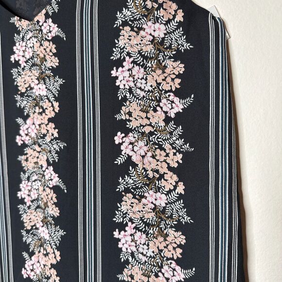 Loft Gray Pink Floral & White Stripe Print VNeck Halter Sleeveless Blouse XSP - Picture 4 of 10